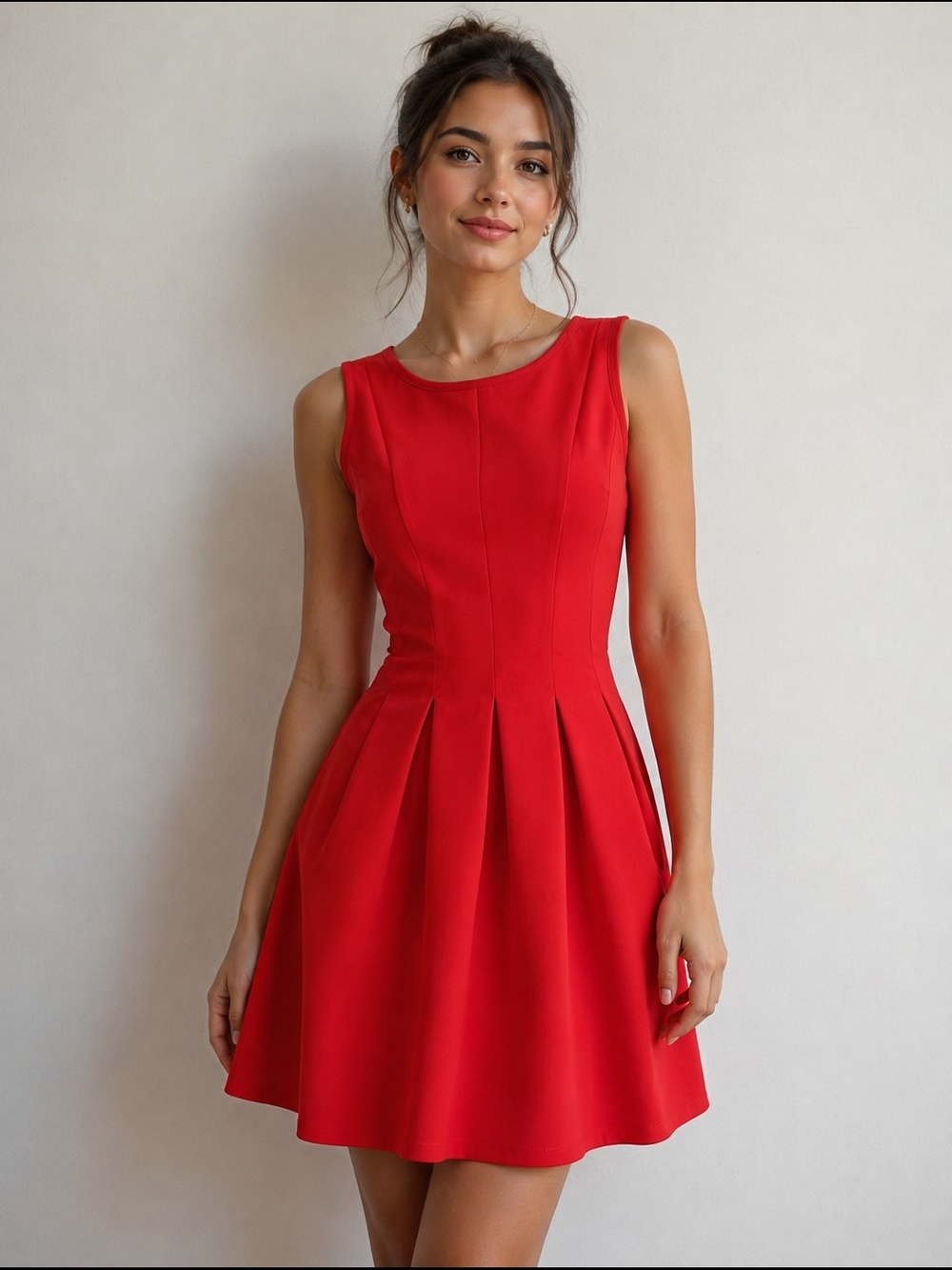 Ann Taylor Red Sleeveless Pleated Fit-and-Flare Dress, Size XS-S